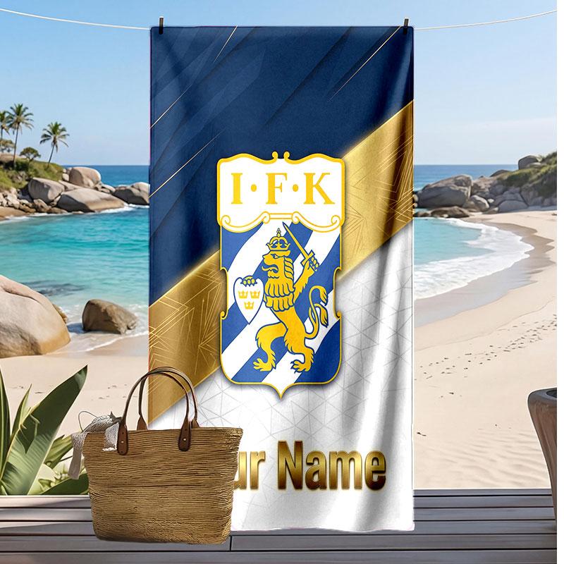 Ifk göteborg Personalisiertes Bedrucktes Strandtuch Fußballlogo Unterstützung Benutzerdefinierter Name Text Saugfähiges Handtuch für Sport Reisen Besonderes Geschenk