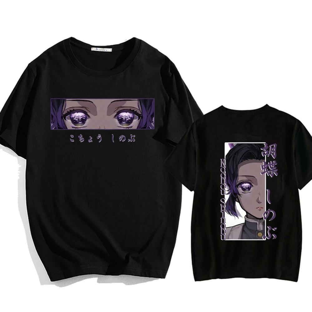 

Hot Anime Kochou Shinobu Print TShirt Harajuku Anime Eyes Short Sleeve Demon Slayer Fashion Summer Unisex Shirt S