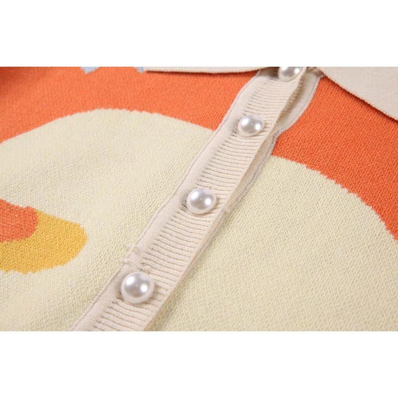 Women's Sweater Spring and Autumn New Polo Collar Short Knitted Cardigan