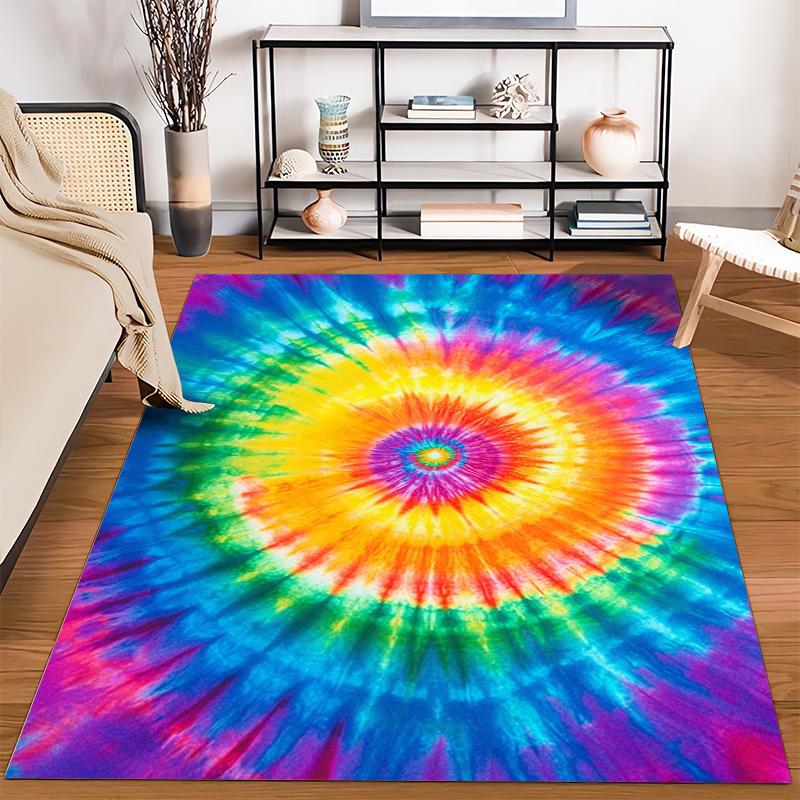 Colorful Tie-Dye Spiral Pattern Carpet, Vibrant Rainbow Home Decor Suitable for use as an anti-slip for living room bedroom sofas