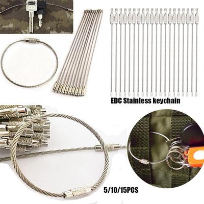 Locking Keys Chain Cable Rope Screw Key Holder Stainless Steel Carabiner Wire Keyrings EDC Keychain