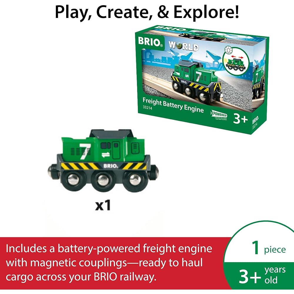 Brio Battery Powered Cargo Transport Engine 33214 Wooden Toy Train for Ages 3 and Up