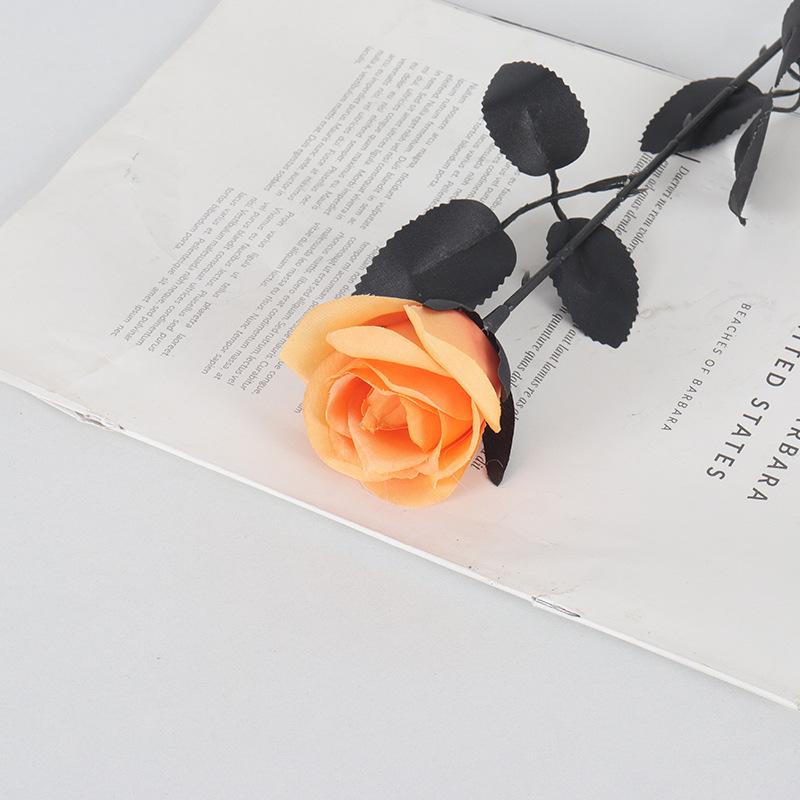 Schwarze Magie Künstliche Rose Einzelstiel Halloween Dekoration Kunstblume, 3 Stück