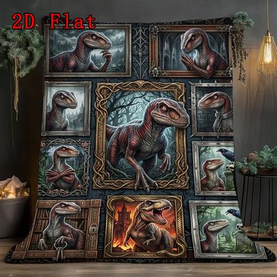 Dinosaur Portraits 2D Flat Pattern Flannel Blanket, High Quality All Seasons, Home Decor, Warmth and Comfort, Perfect for Christmas Gifts.
