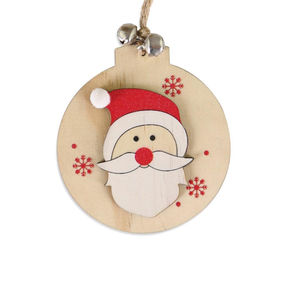 Wooden Santa Claus Pendant Cartoon with Bells Christmas Wooden Ornament Elk Christmas Pendent Reindeer Door Hanging New Year