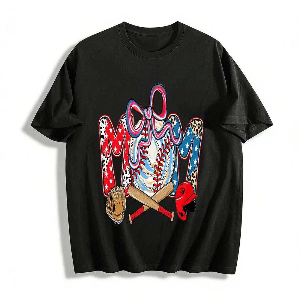 

Baseball Themed Graphic Tee For Mom Casual Sporty Top Pure cotton T-shirt XXS