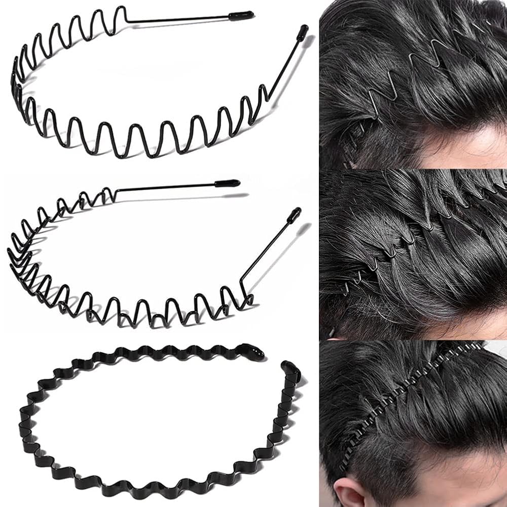 MOWO 3/5-teiliges Set Herren-Frühlings-Haarband Wellenform - Schmerzfrei, Rostbeständig