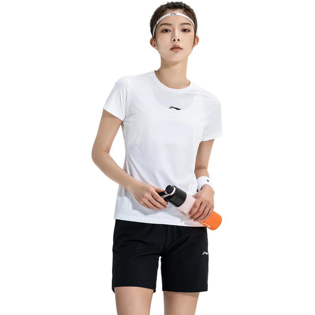 Li Ning Lightweight Soft Breathable Fitted Waist Sports Short Sleeve Solid Color Versatile Quick-Dry Shorts Casual Set Women Sets ATSV616-3+AKSUA22-1