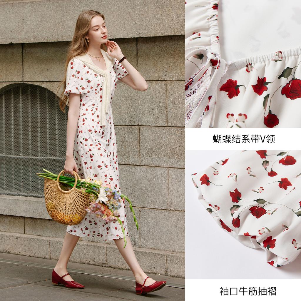 French Floral V-neck Dress