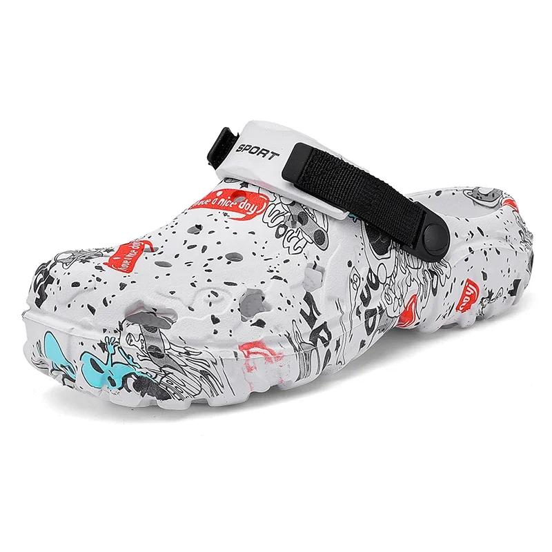 Summer Clogs Men s Beach Anti-slip Breathable Slippers Men s Thick-soled Comfortable Soft-soled Casual Sandals Men Shoes 46 белый