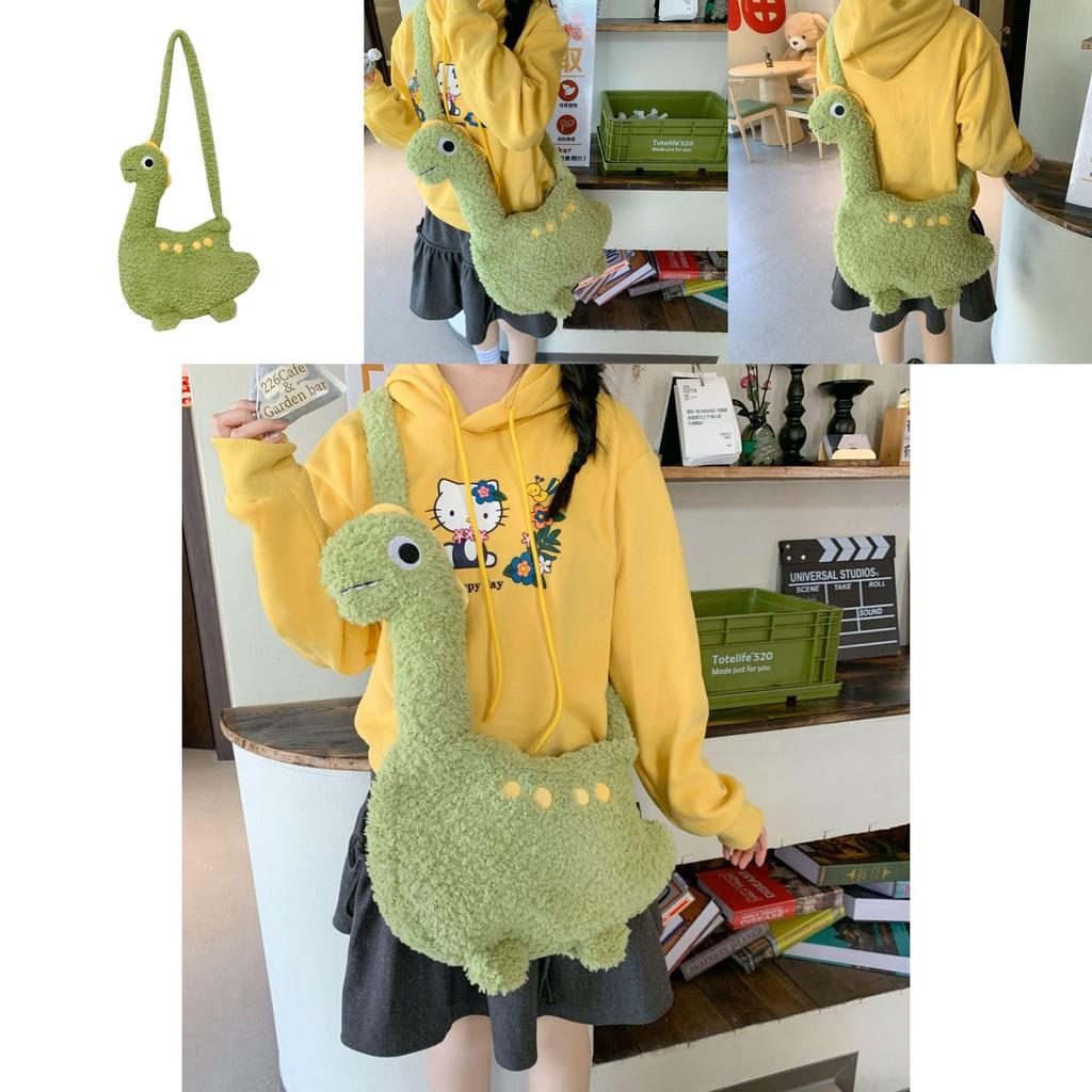 Cute Dinosaur Plush Crossbody Bag For Girls Handheld Toy Style With Elliptical Shape And Zipper