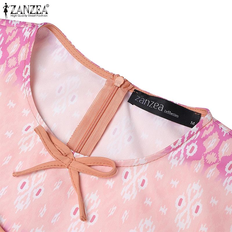 ZANZEA Women Casual Round Neck Summer Short Sleeve Print Dress