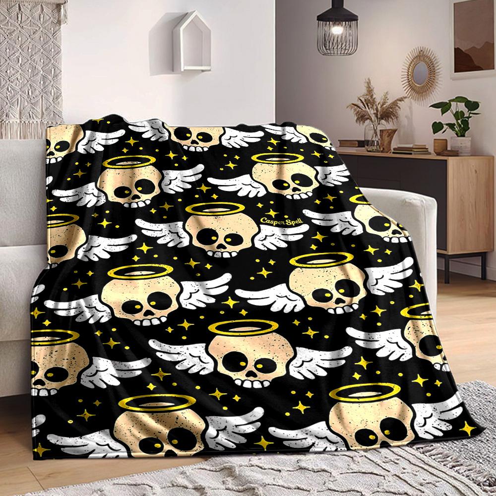 

1pc Angelic Skulls Blanket Warm,Perfect for Camping And Travel, Making It a Great Gift for Any Season yy250904194 75x90cm