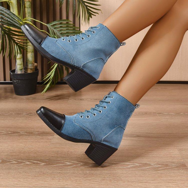 Women's Fashion Hundred Soft Elastic Comfortable Ankle Boots Shock Absorbing Anti-slip Casual Sports Lace-up Martin Boots