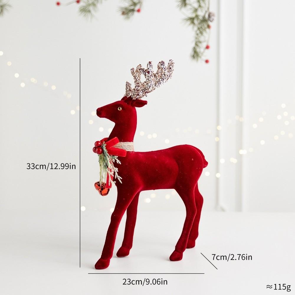 Glitter Antler Christmas Deer Statue Wine Red Xmas Decoration  Christmas Scene Layout