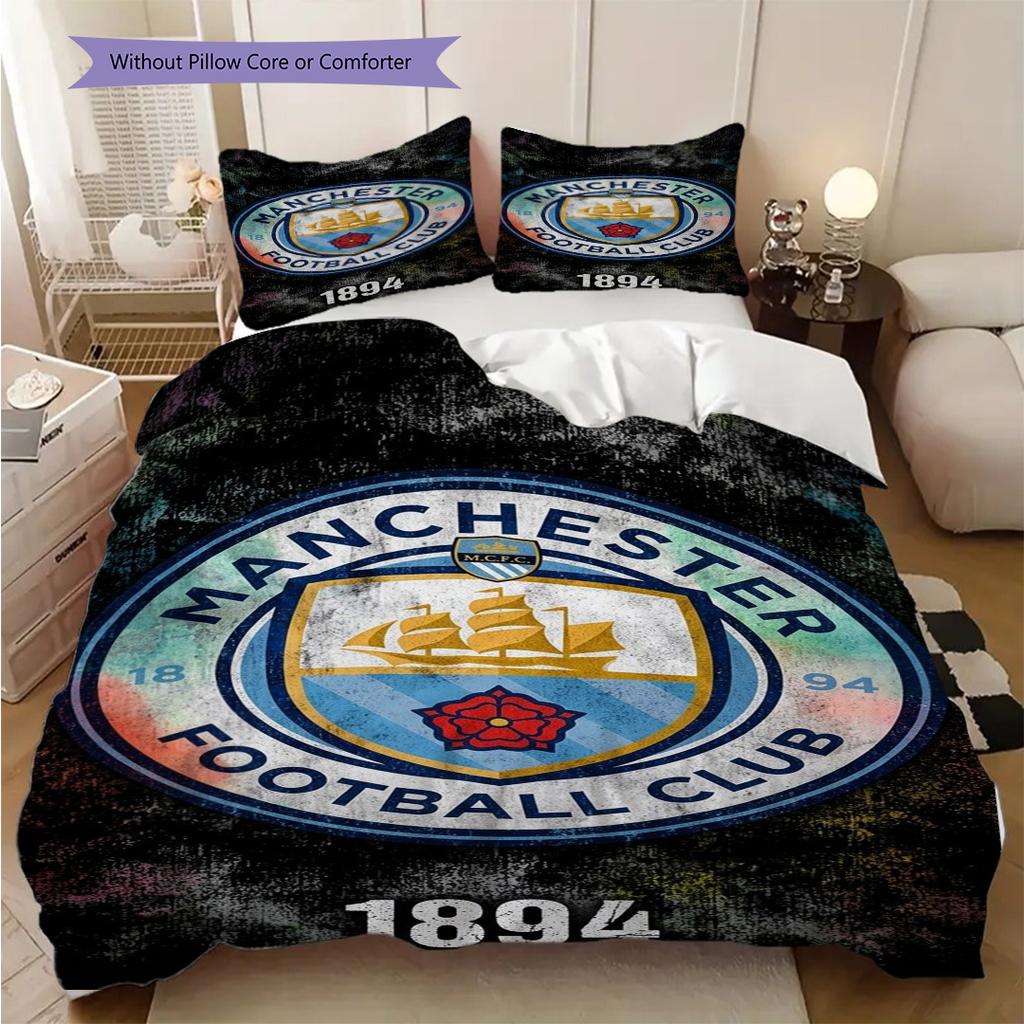 Manchester City Emblem Abstract Background Three-piece set (1 * duvet cover + 2 * pillowcase, without core) 2DFlat Soft and comfortable Bedding set