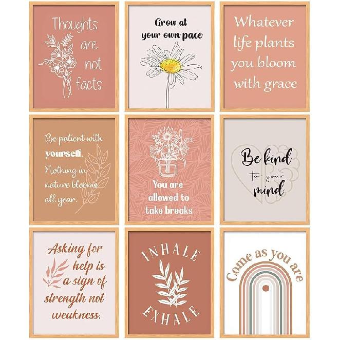 Lincia 9 Pcs Mental Health Posters Boho Therapy Office Decor Motivational Counselor Psychology Posters, 8 x 10 in(Green) розовый