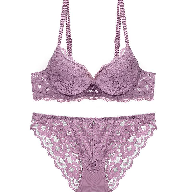 Set Reggiseno e Slip in Pizzo Floreale Nudo Push Up con Ferretto Set Lingerie con Slip a Bikini