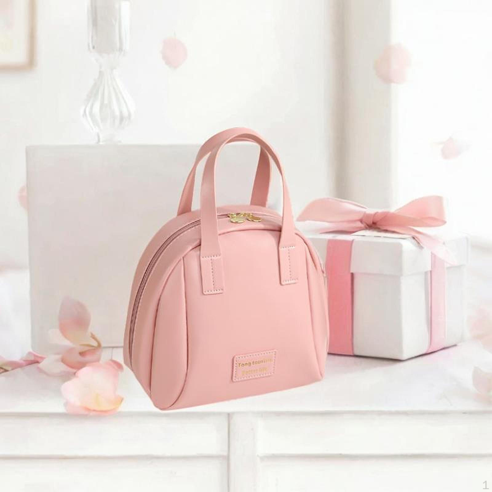 Cosmetic Bag Makeup Versatile Toiletry Holder Handbag PU Leather for Wedding Hotel Hiking pink