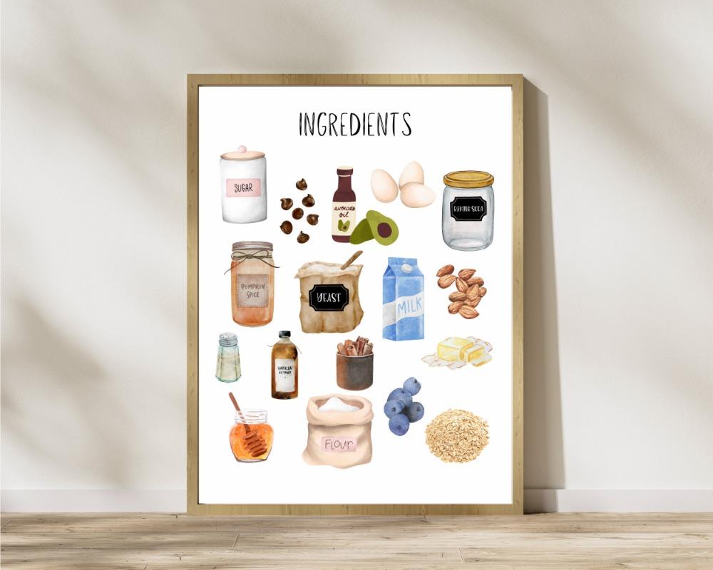 Kids Bake Shop Baking Equipment and Baking Ingredients Art Poster Canvas Painting Wall Print Picture for Living Room Home Decor