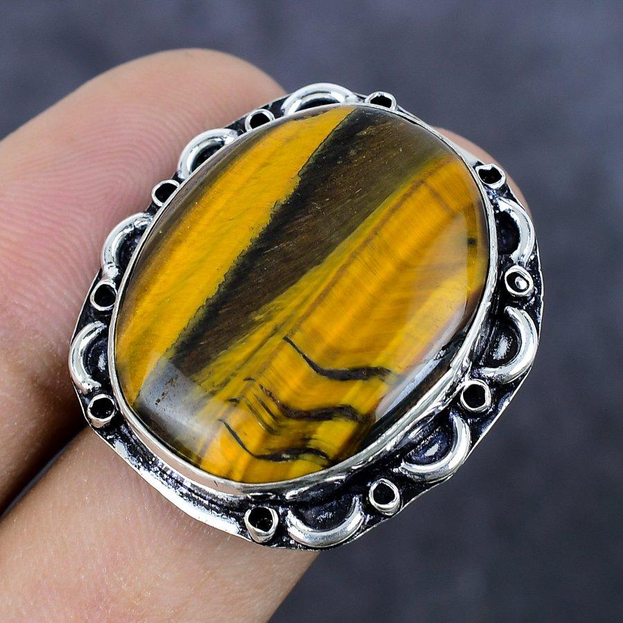 Tiger Eye Gemstone Handmade 925 Sterling Silver Jewelry Ring Size 6 G1j26