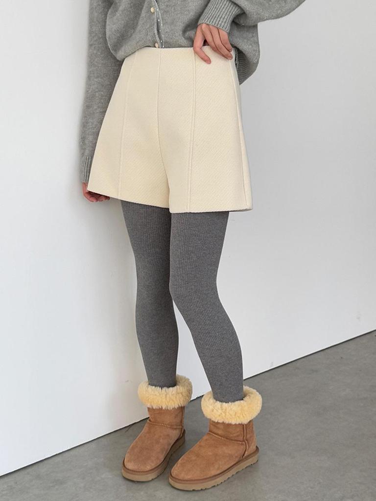 Solid Color High Waist Thickened A-line Wide Leg Winter Shorts - Korean Style Casual Pants for Women