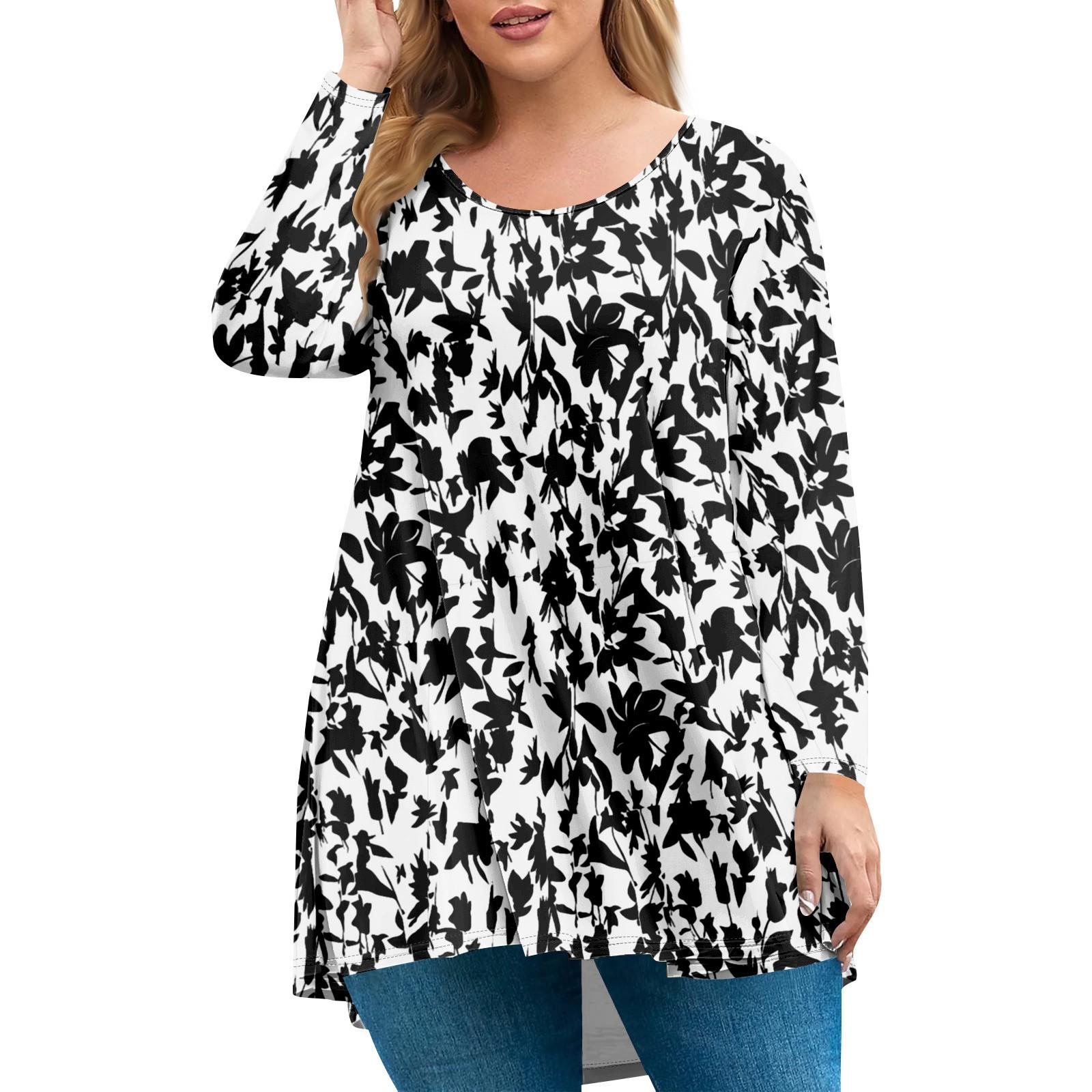 

Женский топ большого размера, рубашка с длинным рукавом и воротником «сад», модный повседневный топ с цветочным принтом XXXXL чёрный