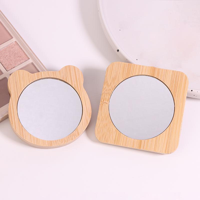 Compact Wooden Handheld Makeup Mirror – Portable Round Beauty Mirror for Personal Use