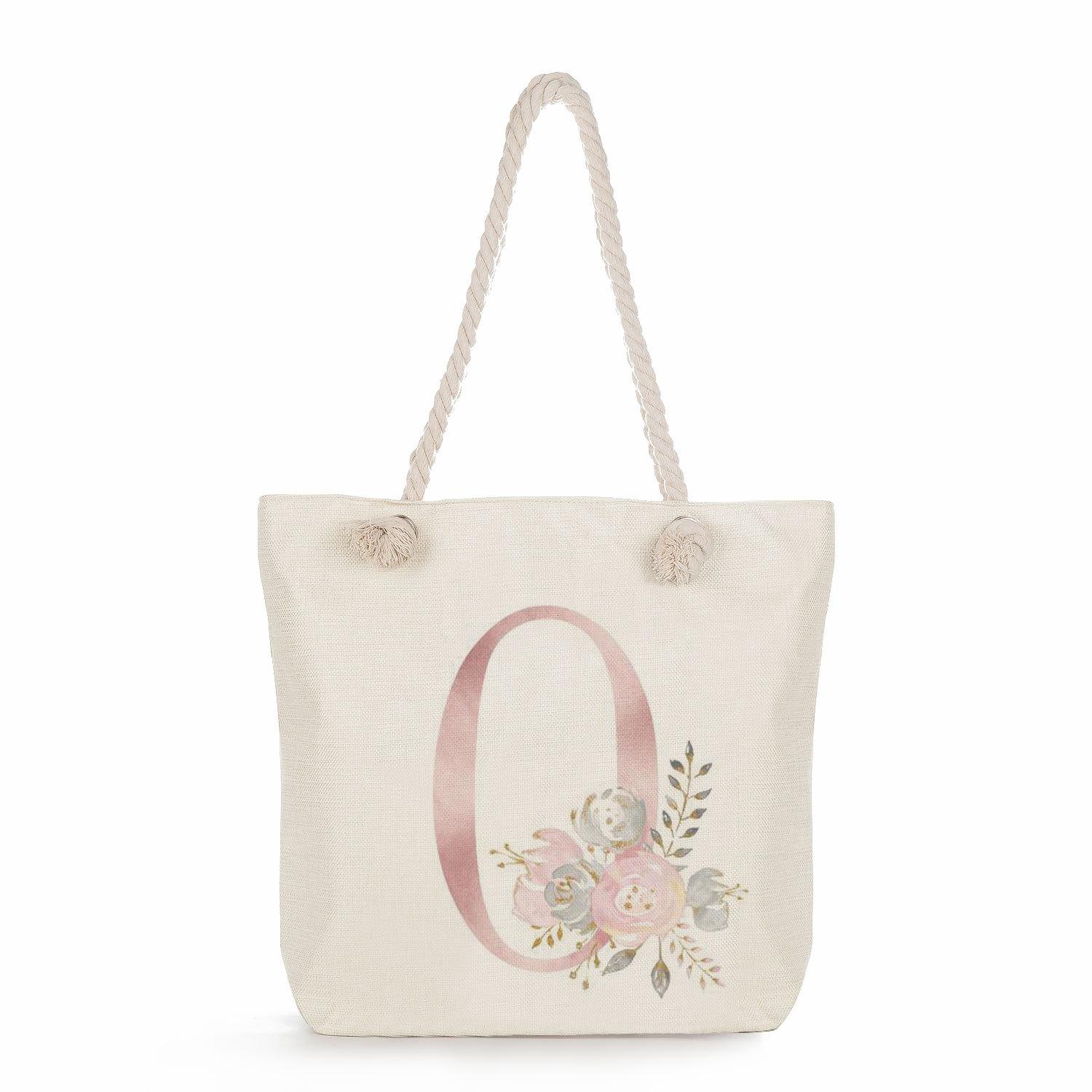 White background numbers print thick rope single-shoulder beach bag 7224