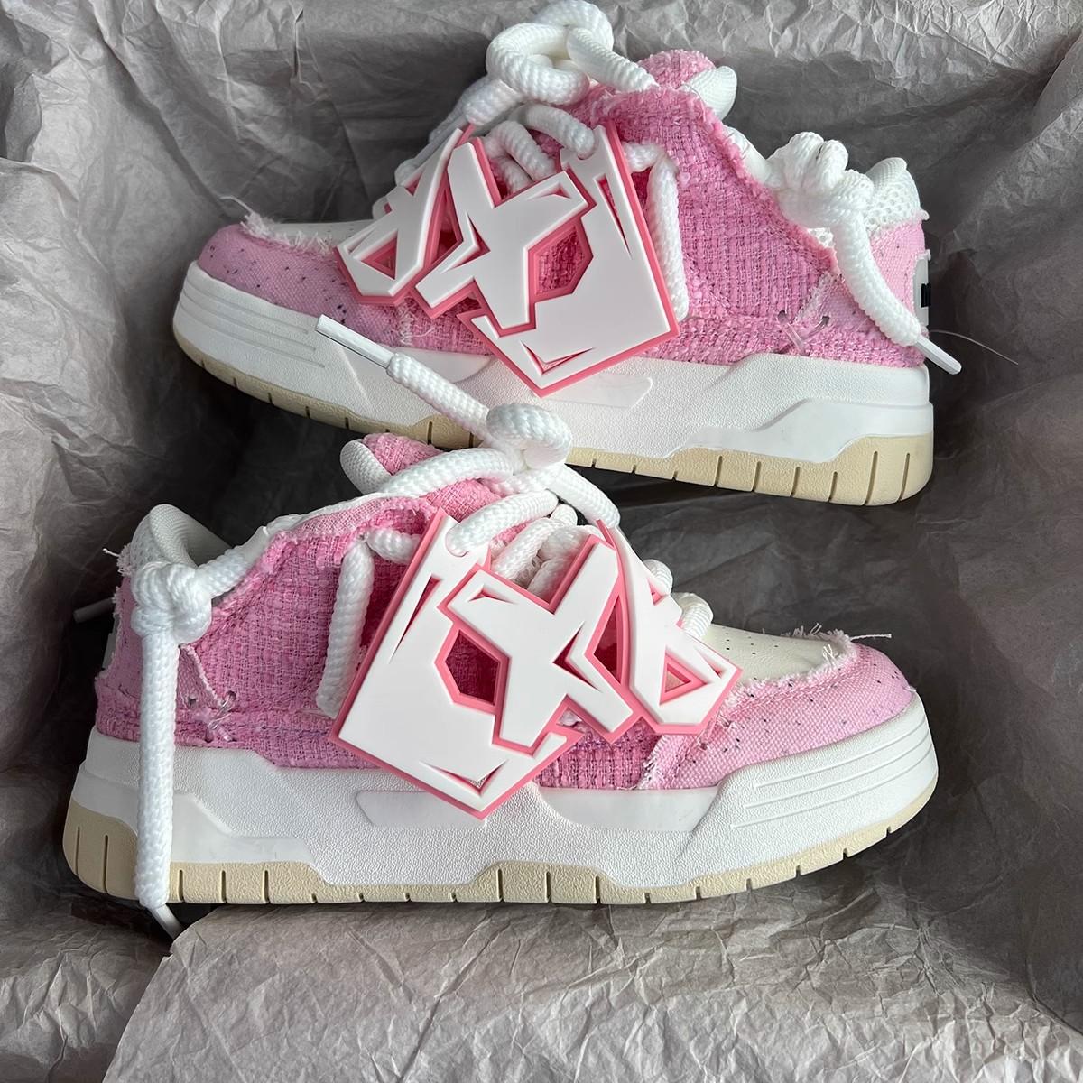 

Guochao нишевая девушка розовый деним парусиновые туфли на платформе для студенток повседневные спортивные папины кроссовки 35 розовый