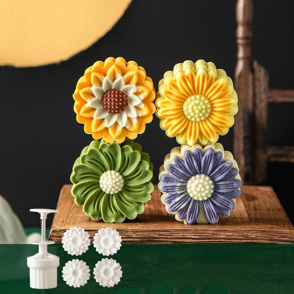 

Pie Making Kitchen Gadget DIY Manual Mooncake Press Daisy Mooncake Mold Cookie Stamps Pastry Tool