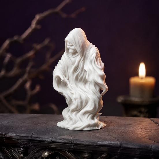 Tabletop Display Piece 3D Printed Grim Reaper Ghost Statue, Gothic Skeleton Figurine, White Model Kit DIY Blank Sculpture, Halloween Desktop
