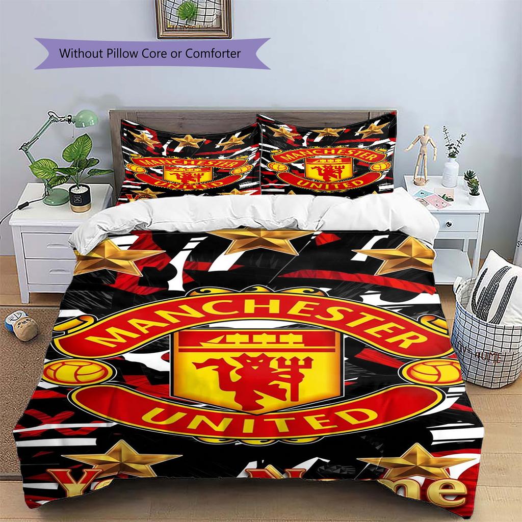 Manchester United F Custom Name Pattern Bedding,Quilt Set Quilt Cover Pillowcase Home Birthday Gift(1 * duvet cover + 2 * pillowcase, without core)