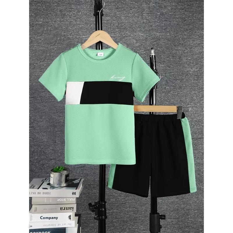 2-teiliges Herren Freizeit Colorblock Kurzarm T-Shirt & Shorts Set, Bequeme Sommer Herrenbekleidung