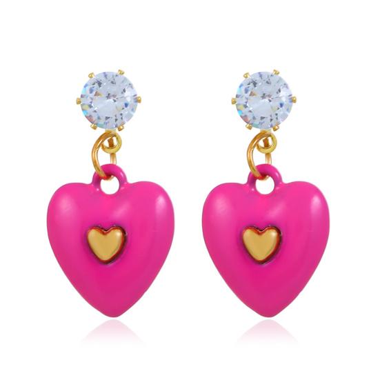 1 Paar Damen-Ohrringe, Herz-Ohrringe mit Zirkonia, tropfendes Öl, helle Farbe