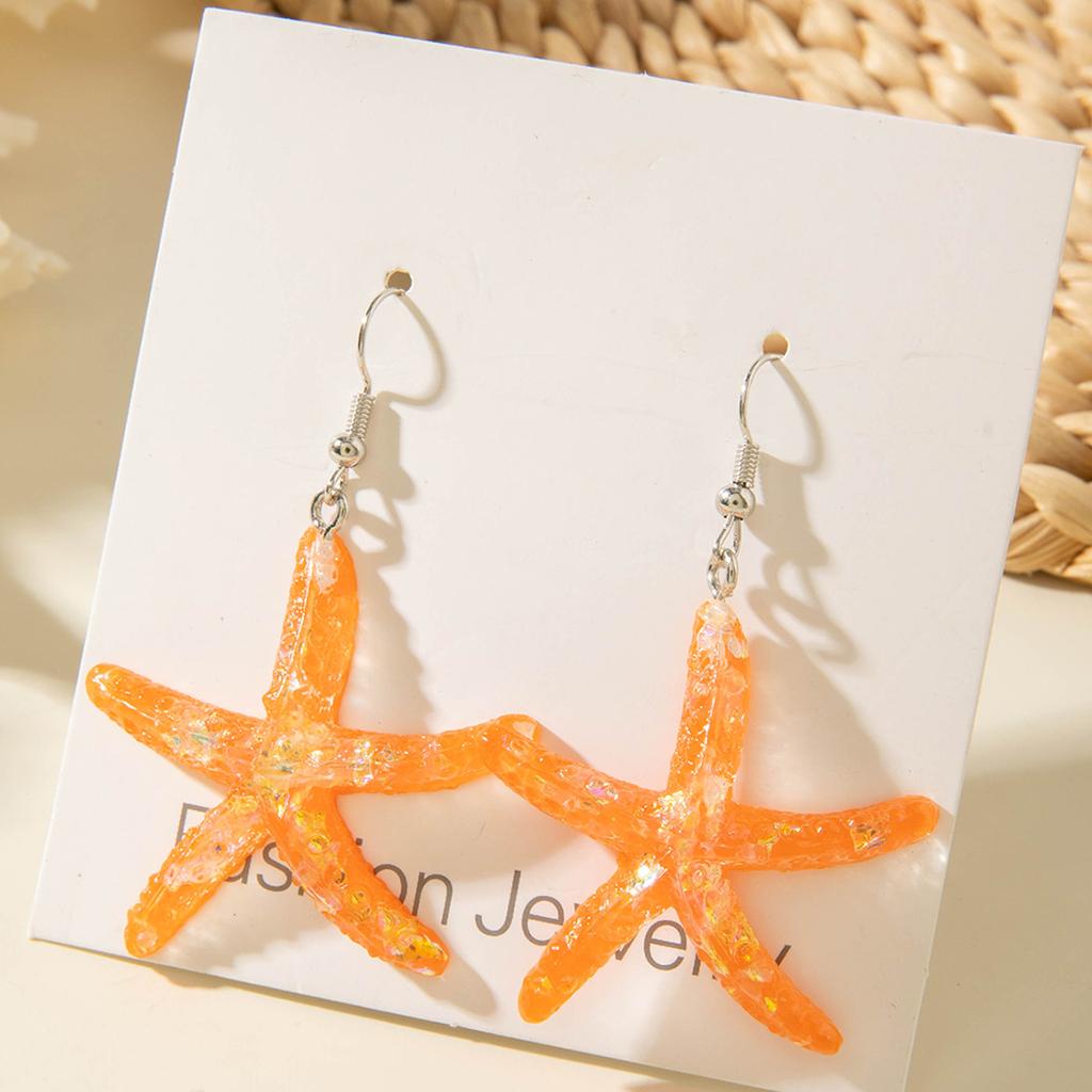 Simple color resin starfish scallop earrings cute color fish, ocean series earrings earrings women