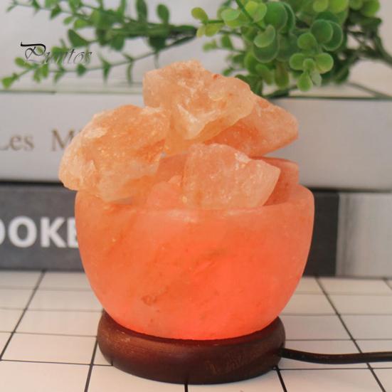 Night Light Romantic Glare Free Interesting Color Salt Lamp Changing Natural with Wooden Base Crystal