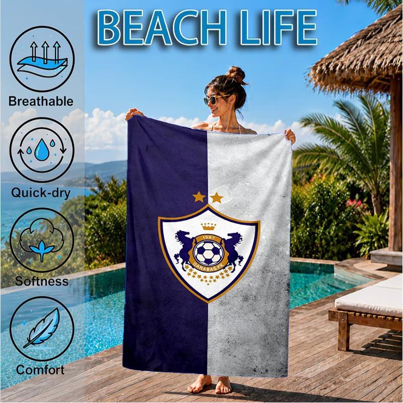Qarabag Golden Crested Football Emblem Beach Towel, Quick-drying, Easy to Care for, Suitable for Both Fitness and Beach Vacations,Sports Essential