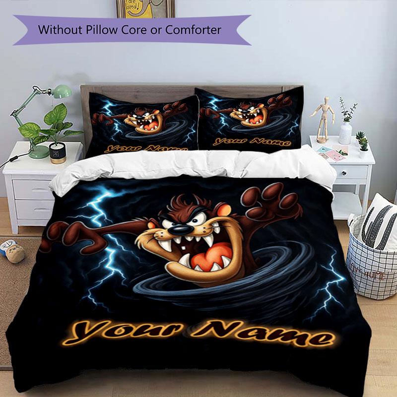 3PC Custom Name "Thunderous Tasmanian Devil" Bedding Set Printed Bedding Set Duvet Cover Closure Includes 1 Duvet Cover & 267 Pillowcases for Bedroom
