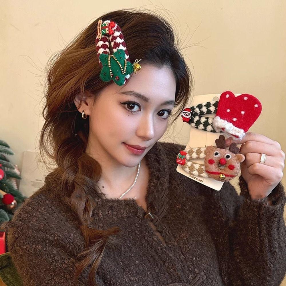 Felt Christmas Tree Hair Clip Elk Xmas Wool Barrettes Unique Santa Claus Hairpin  Girls