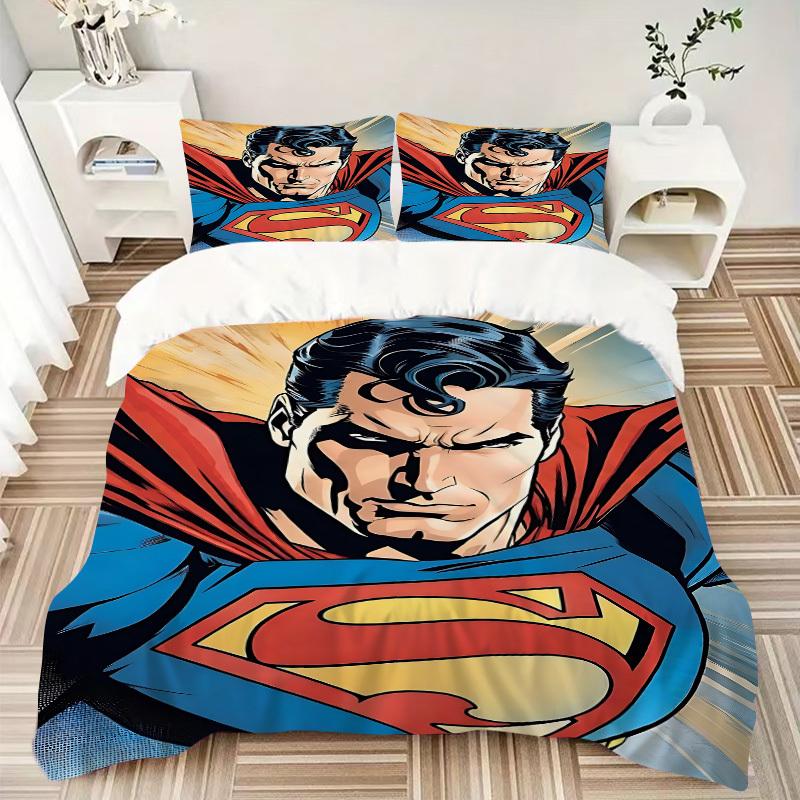 3pcs Superman Cover Set, Bedding Set, Soft Comfortable Duvet Cover, For Bedroom, Guest Room (1*Duvet Cover + 2*Pillowcases, Without Core) yy