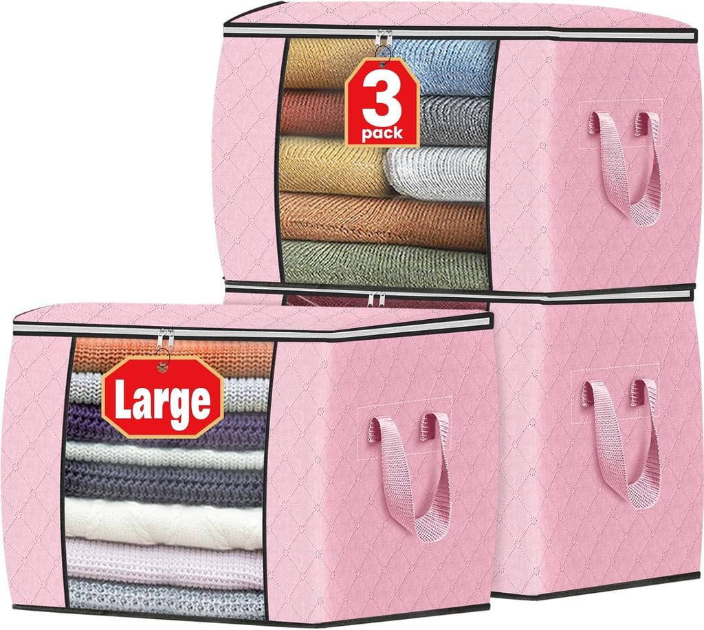 Fab Totes Storage Bags,Clothes Blanket Storage Bins Foldable Closet Organizers with Reinforced Handle for Home Dorm Storage and Organization