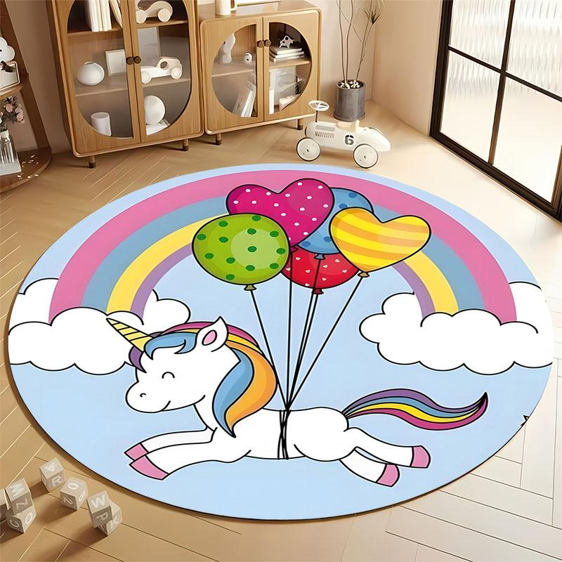 

Colorful Unicorn Fantasy Rug for Kids Playroom round carpet for home sofa bedroom, gift Diameter 60cm