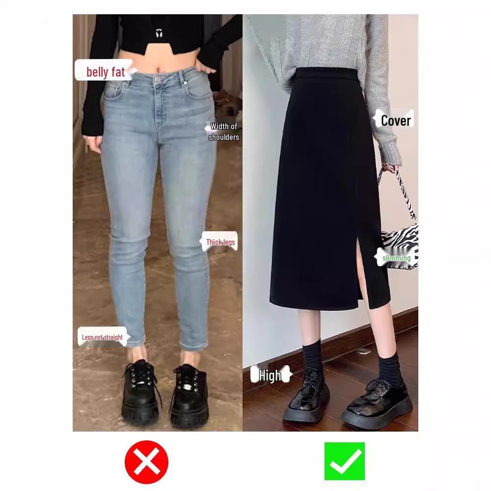 High-Waist Slit Midi Skirt: Slimming A-Line Bodycon for Women - Spring 2024 Collection