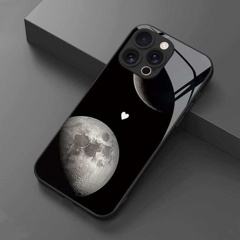 Double Moon Heart-Shaped Cosmic Romance Pattern Phone Case for iPhone 17 17Pro 17ProMax 17Air 16 16Pro 16ProMax 16Plus 16e