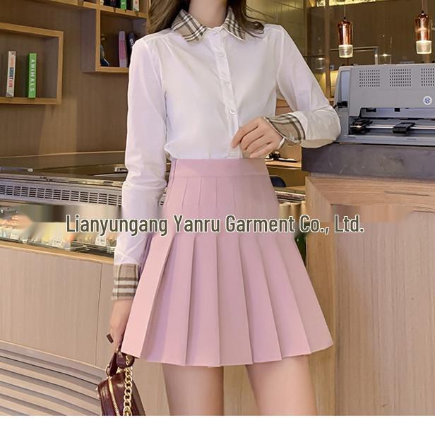 Women's Khaki Pleated A-Line Skirt - High Waist, Plus Size, School Style, Slim Fit, Autumn/Winter, Short Length.