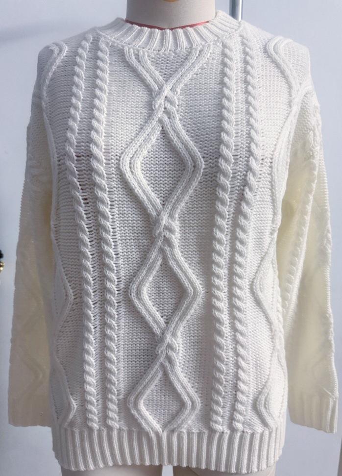 2026 Women's Plus Size Casual Loose Knit Sweater: Solid Color, Round Neck, Autumn/Winter