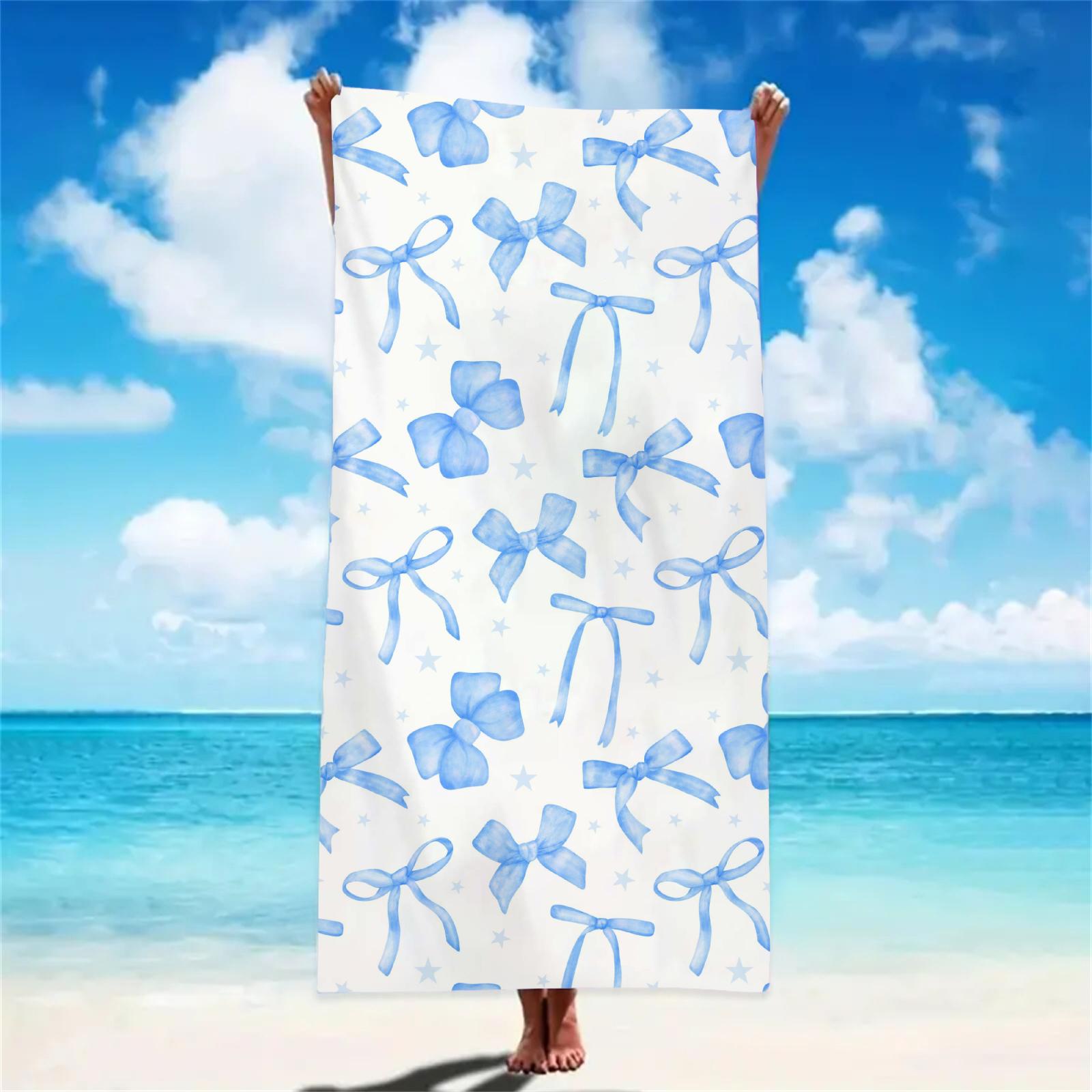 

Blue Bow Beach Towels Microfiber Towel Ins Korean Holiday Travel Birthday Gifts For Women Adult Quick-Drying Bath Towels W30*H60(CM)