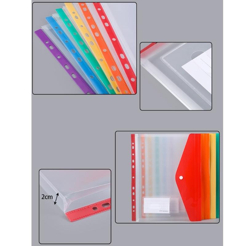 6Pcs Punched Pocket Clear Document Wallet 11 Holes Punched Pocket File Bag Letter Size Folder Filing Wallet File Sleeve