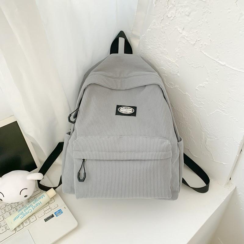 Zaino in velluto a coste da studentessa a tinta unita